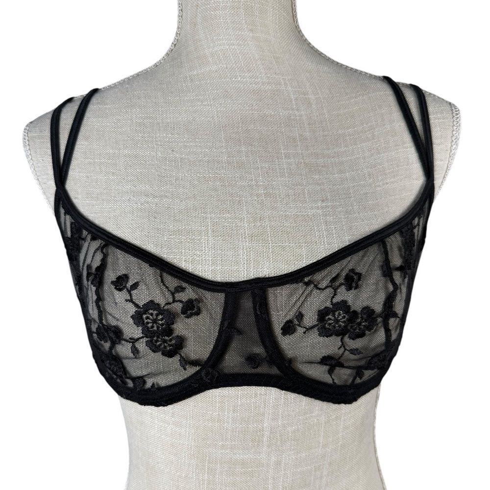 Victoria’s Secret Black Sexy Sheer Lace Embroidered Balconette Underwire Bra